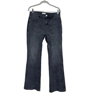 Cotton On Black Stretch High Rise Denim Jeans 30 Bootcut Flare Utility Grunge